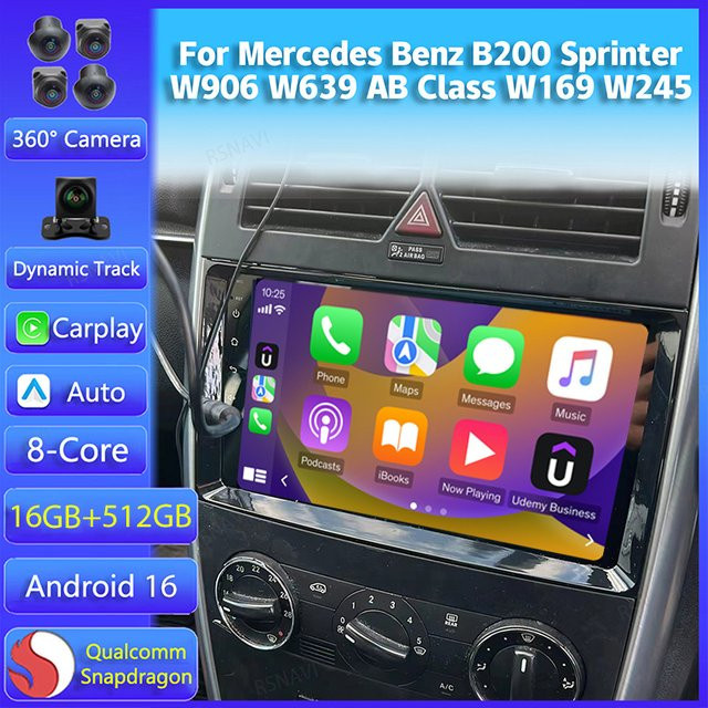 RSNAVI Android 16 Autoradio mit CarPlay und Bluetooth für Mercedes Benz B200 Sprinter W906 W639 AB Klasse W169 W245 Viano Vito in Schwarz - Bild 1