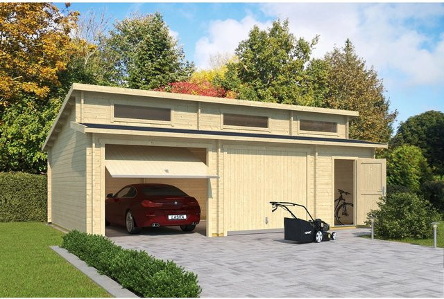 Blockgarage Hawaii Lasita Set mit Schwingtoren aus Holz in Beige, B/T: 780 x 520 cm - Bild 4