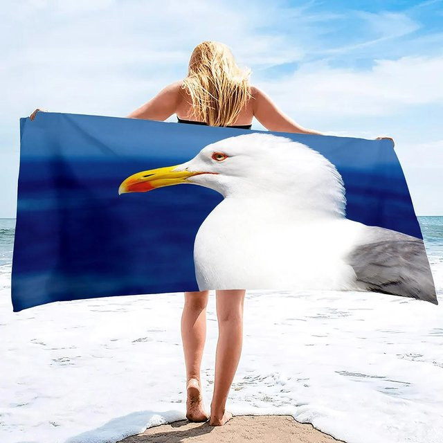 JMG Household Supplies Seemöwe Strandtuch aus Mikrofaser, blau, sandfreies und schnelltrocknendes Handtuch für Strand und Camping, B: 100 cm, T: 50 cm - Bild 1