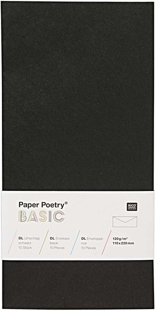 Rico Design Paper Poetry Kuvert Basic DL, 10 Stück, Schwarz - Bild 1