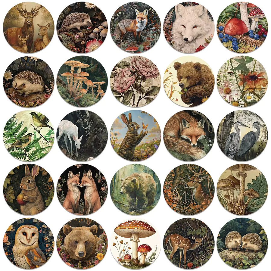 YIIMANNER Retro Cartoon Ästhetische Wald Pflanzen Tiere Aufkleber, 50 Stück - Bild 2