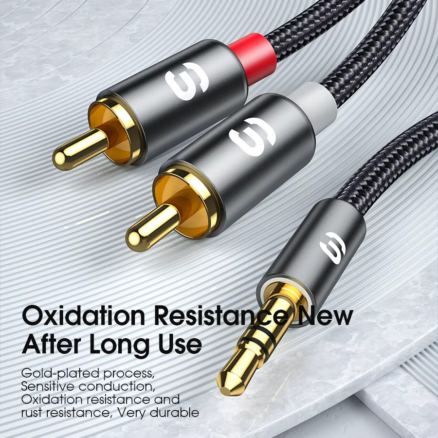 Essager RCA Audio Kabel Stereo 3,5mm auf 2RCA AUX Y-Splitter Stecker auf Buchse in Schwarz und Grau - Bild 2