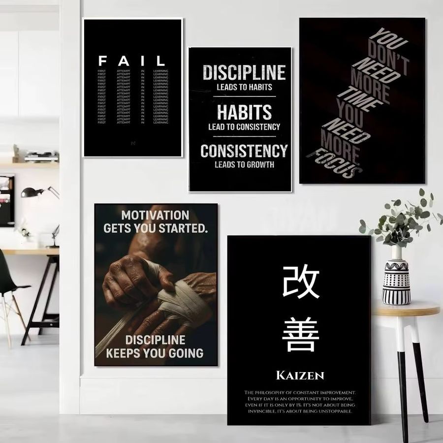 Minimalistische selbstklebende Wandaufkleber mit motivierenden Zitaten in Schwarz, wasserfeste Papieraufkleber für Kaffeehaus und Zimmer - Bild 2
