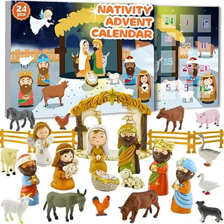 Adventskalender Krippe mit 24 Figurensets aus Kunststoff in Mehrfarbig für Kinder und Weihnachtsdekoration