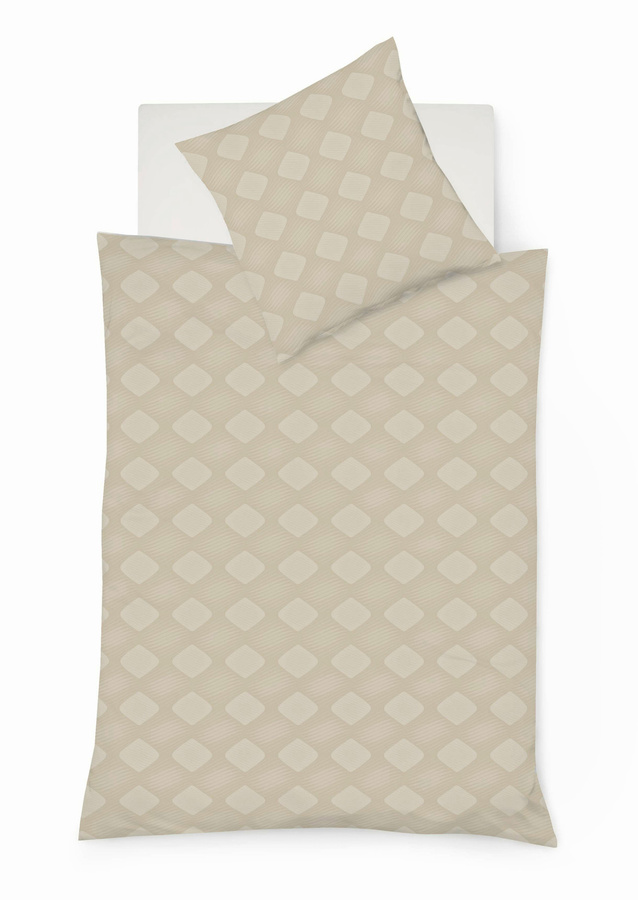Fleuresse Mako Brokat Damast Bettwäsche mit Duvetbezug und Kissenbezug in Beige mit Rautenmuster, B/H: 155 x 220 cm und 80 x 80 cm - Bild 1