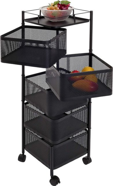 Multifunktions-Rollregal MCW-N52 aus Eisen mit schwenkbaren Körben, schwarz, Höhe: 94 cm, Breite: 30 cm, Tiefe: 30 cm - Bild 1
