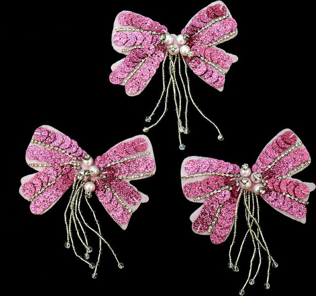 Niedlicher Schleifenknoten-Aufnäher in Pink mit Perlenquaste und Pailletten für Kleidung und Taschen zur DIY-Dekoration - Bild 1