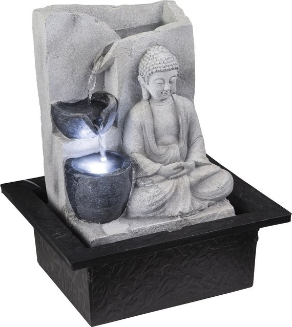 Globo LED-Brunnen Albert aus Kunststoff in Grau im asiatischen Design - Bild 1