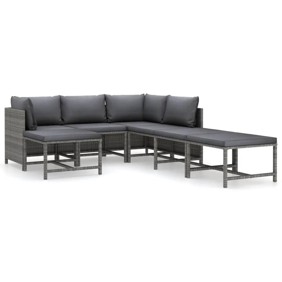 vidaXL 7-tlg Garten-Lounge-Set in L-Form aus Poly Rattan in Grau mit Polstern und Kissen - Bild 2