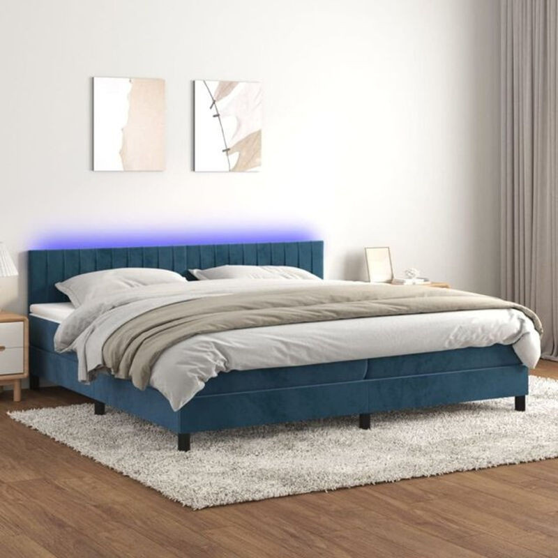 vidaxl Boxspringbett mit Matratze und LED in Dunkelblau aus Samt, B/T: 200 x 200 cm - Bild 1