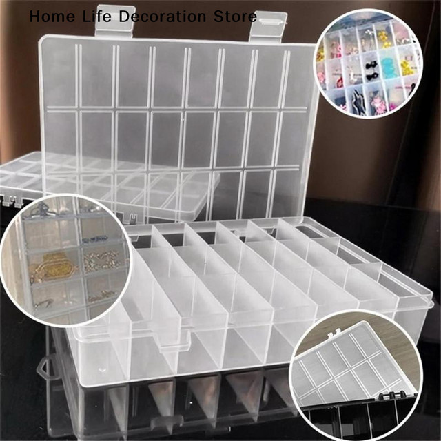Transparente Kunststoff-Aufbewahrungsbox mit 24 Fächern als Organizer für Schmuck, Perlen und Bastelarbeiten, B/T/H: 19,0 x 13,0 x 1,0 cm - Bild 1