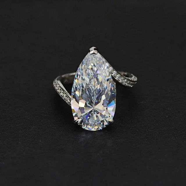 Wucifang Jewelry Ring, Kupfer, Silber, Zirkonia, Damen, tropfenförmig - Bild 1
