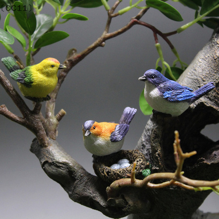 SigurBirdie Gartenornamente Set aus 4 Teilen mit Vogelnest und Vogeleiern für Mini Bonsai und Puppenhaus Dekoration