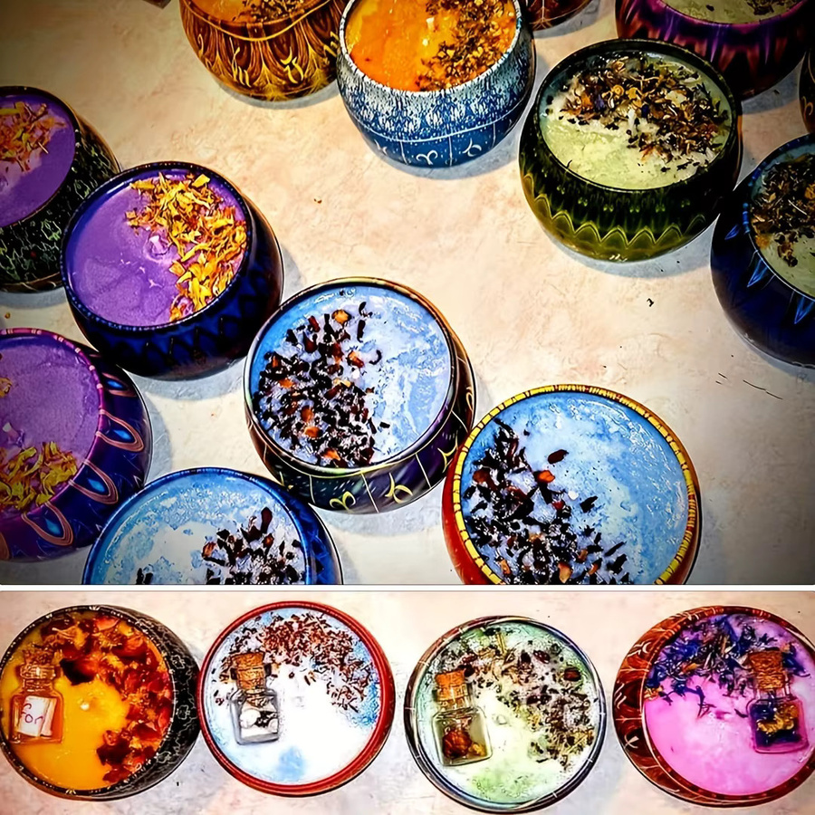 12 runde Kerzendosen aus Metall mit Blumenmuster und Deckel für deine DIY-Kerzenherstellung, Multicolor - Bild 4