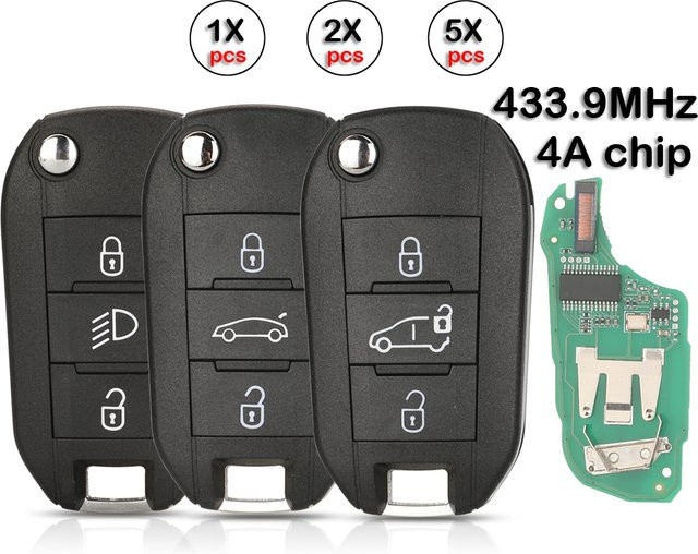 Kutery Klappbarer Autoschlüssel mit Fernbedienung 433MHz 4A Chip für Peugeot 308 4008 und Citroen C3 C5 C6, Farbe: Schwarz, HU83 Klinge HUF8435 PN: 98 139 654 7 - Bild 1