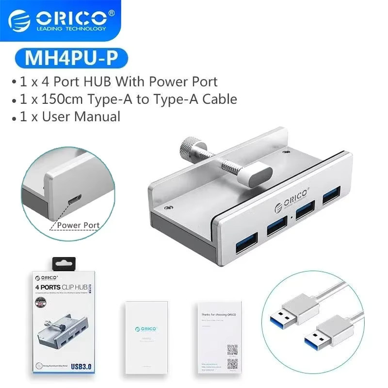ORICO USB 3.0 Hub mit Netzteil und Clip-Typ als Splitter Adapter für schnelle Datenübertragung, Schwarz - Bild 1