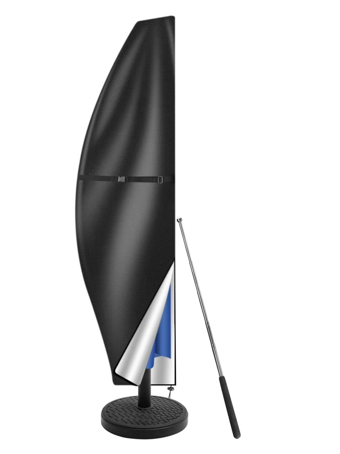 Wasserdichte Sonnenschirm-Abdeckung aus schwarzem 210D Oxford-Polyester, UV-beständiger Regenschutz für Terrassenschirme, Durchmesser: 205 cm - Bild 7