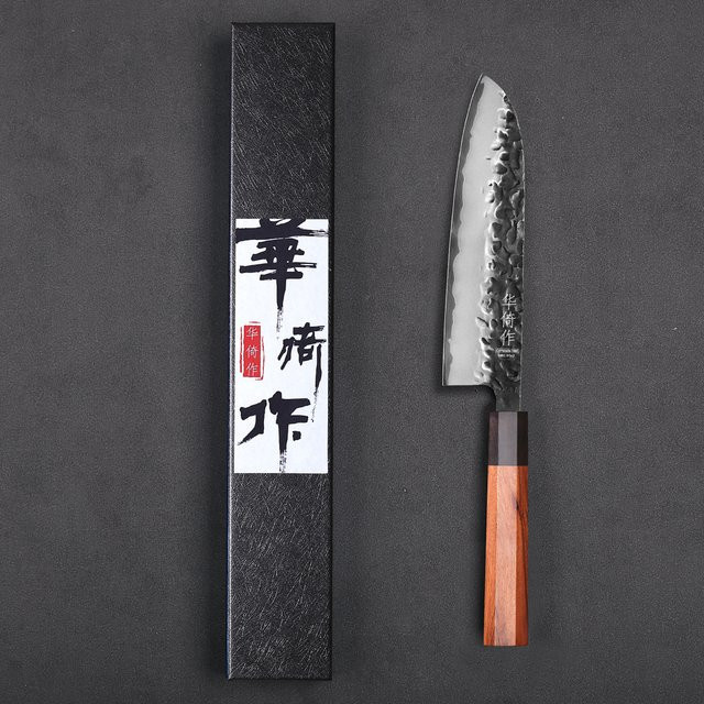 HUAYIGRAND Santoku Kochmesser aus handgeschmiedetem 3-lagigem Verbundstahl, 19,05 cm, Silber - Bild 1