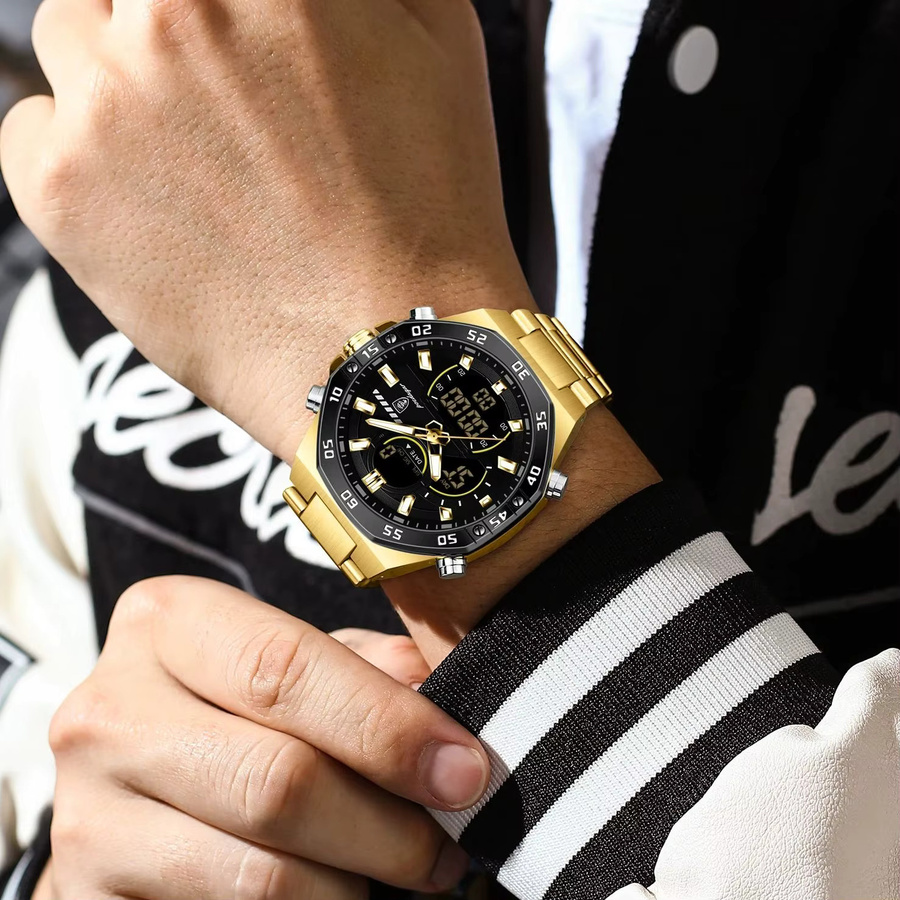 POEDAGAR Armbanduhr, Digitaluhr, Quarz, Edelstahl, Schwarz, Herren - Bild 5