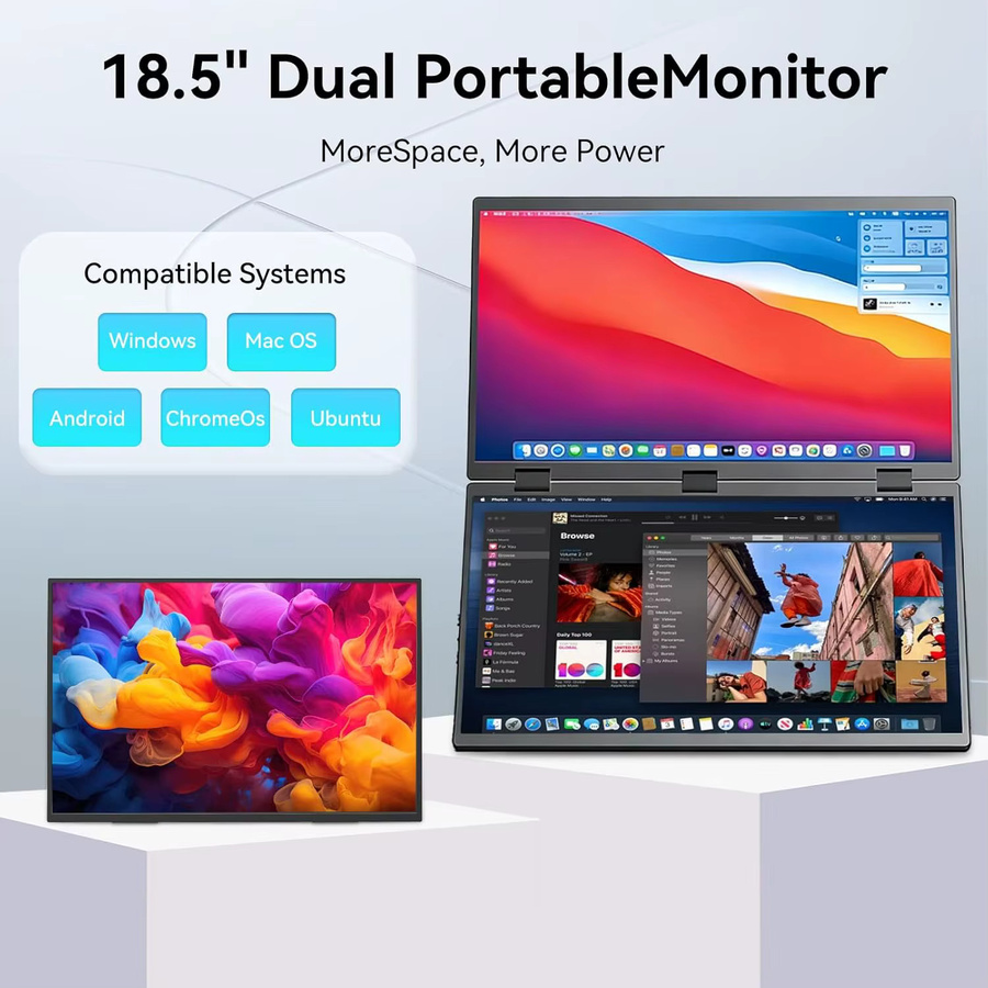 UPERFECT Delta Dualer Tragbarer Monitor 18,5 Zoll 1080P FHD IPS 100Hz Faltbarer Dreifacher Laptop-Bildschirmverlängerer USB-C Plug & Play Schwarz - Bild 5