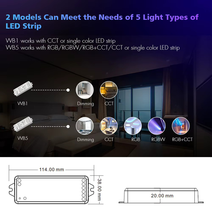 CENFAYA LED-Controller mit Bluetooth und Tuya-App-Steuerung, dimmbar, RGBW/RGBCCT für LED-Streifen, kompatibel mit Amazon Alexa und Google Assistant - Bild 2