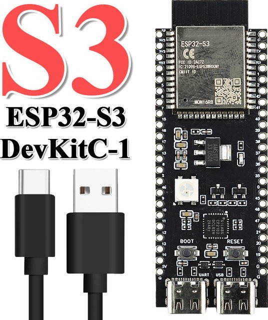 ESP32-S3-DevKitC-1 Entwicklungsboard mit 16MB Flash und 8MB PSRAM, N16R8 WLAN-Bluetooth-Modul mit USB-C Anschluss, Schwarz - Bild 1