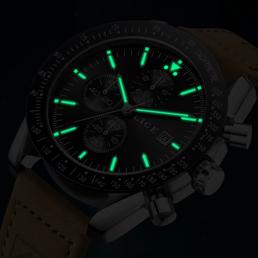 LIGE Chronograph, Quarz, Silikon, Schwarz, Herren - Bild 4