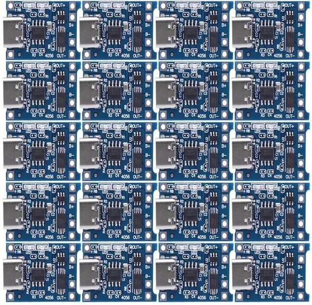 20 Stück TP4056 Lithium-Batterie Lademodul mit USB-C Anschluss und Doppel-Schutzfunktion, 5V 1A, Blau - Bild 1