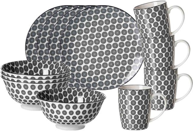 Ritzenhoff & Breker Frühstücksset Takeo Circles aus Porzellan, 12er Set, Multicolor, Geometrisches Design - Bild 1