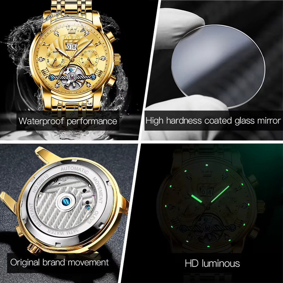 OLEVS Armbanduhr, Automatik, Edelstahl, Blau, Herren - Bild 4