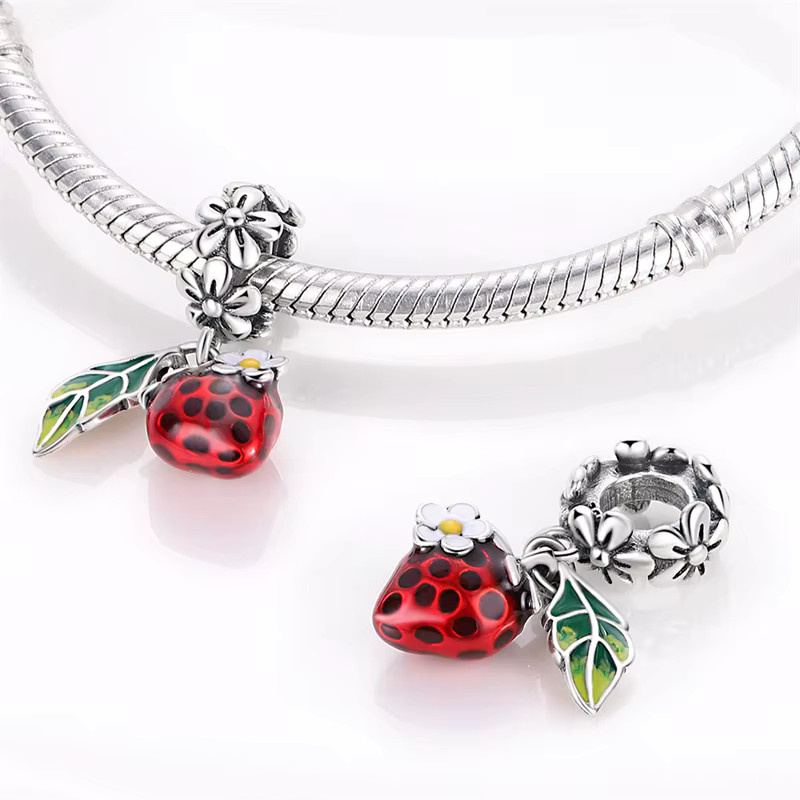 Pandach Charms, 925 Silber, Erdbeere Kirsche Obst, Perlen 3mm - Bild 3