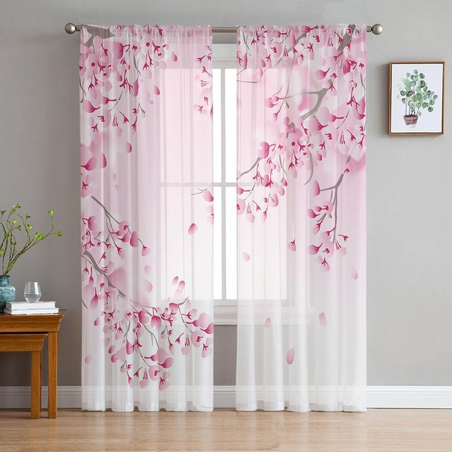 Transparente Voile Vorhänge mit japanischer Kirschblüte in Weiß von Your Warm Home, B/H: 135 x 114 cm - Bild 1