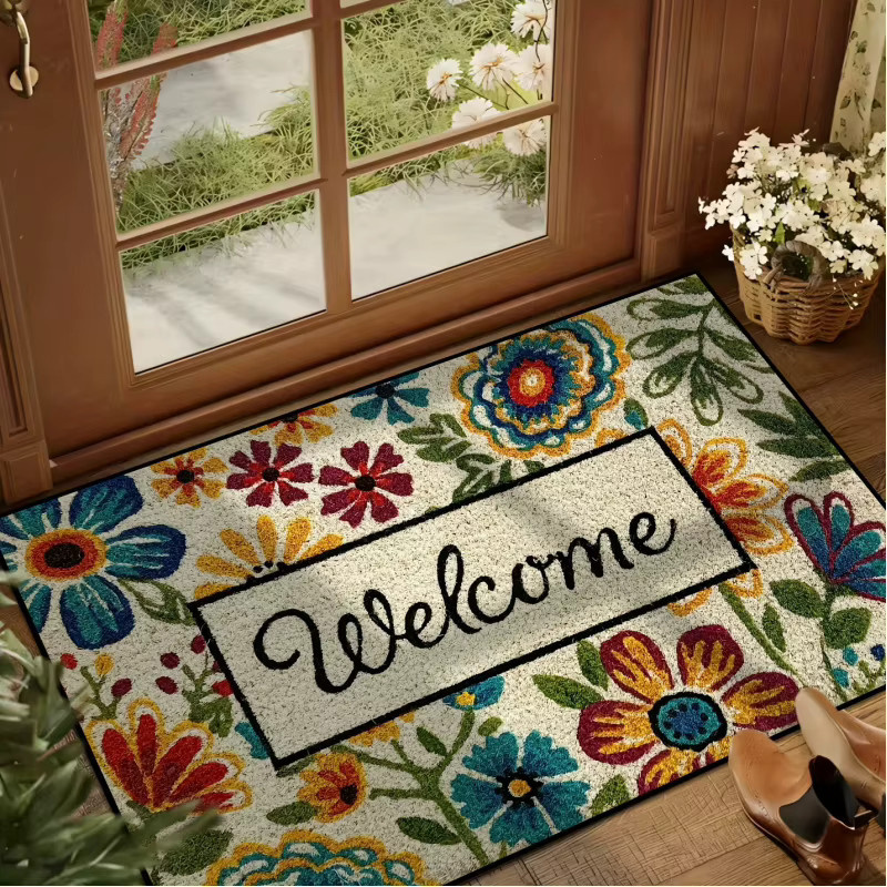 VIKAMA Blumen-Willkommens-Fußmatte in Multicolour, rechteckige Eingangsmatte mit floralem Boho-Design, Breite: 60 cm, Tiefe: 40 cm - Bild 2