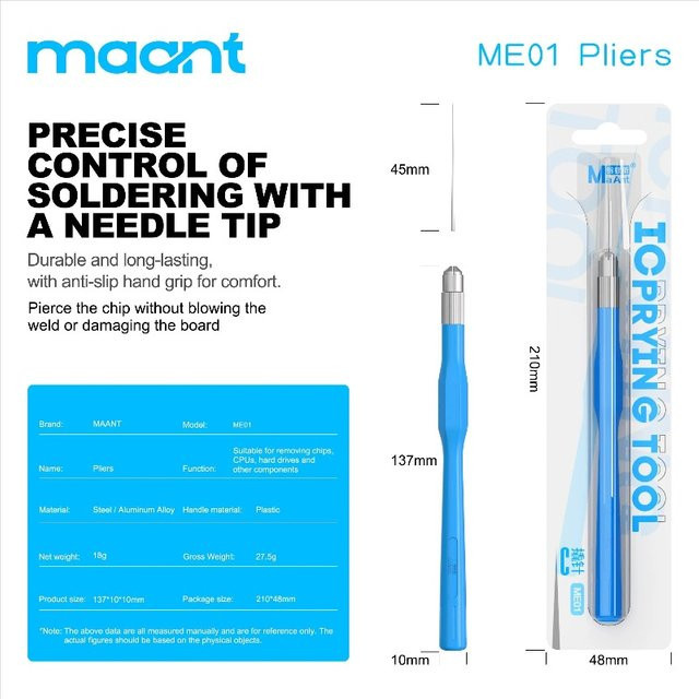 MaAnt ME01 Präzisions-Chip-Aufnahmenadel-Set für CPU, Festplatte, PCB-Chip-Entfernung und Handy-Reparatur, nicht magnetisch - Bild 1