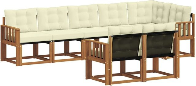 vidaXL Outdoor-Sofagarnitur 8-teilig aus Akazienholz mit Textilene und Kissen in Natur und Creme - Bild 1