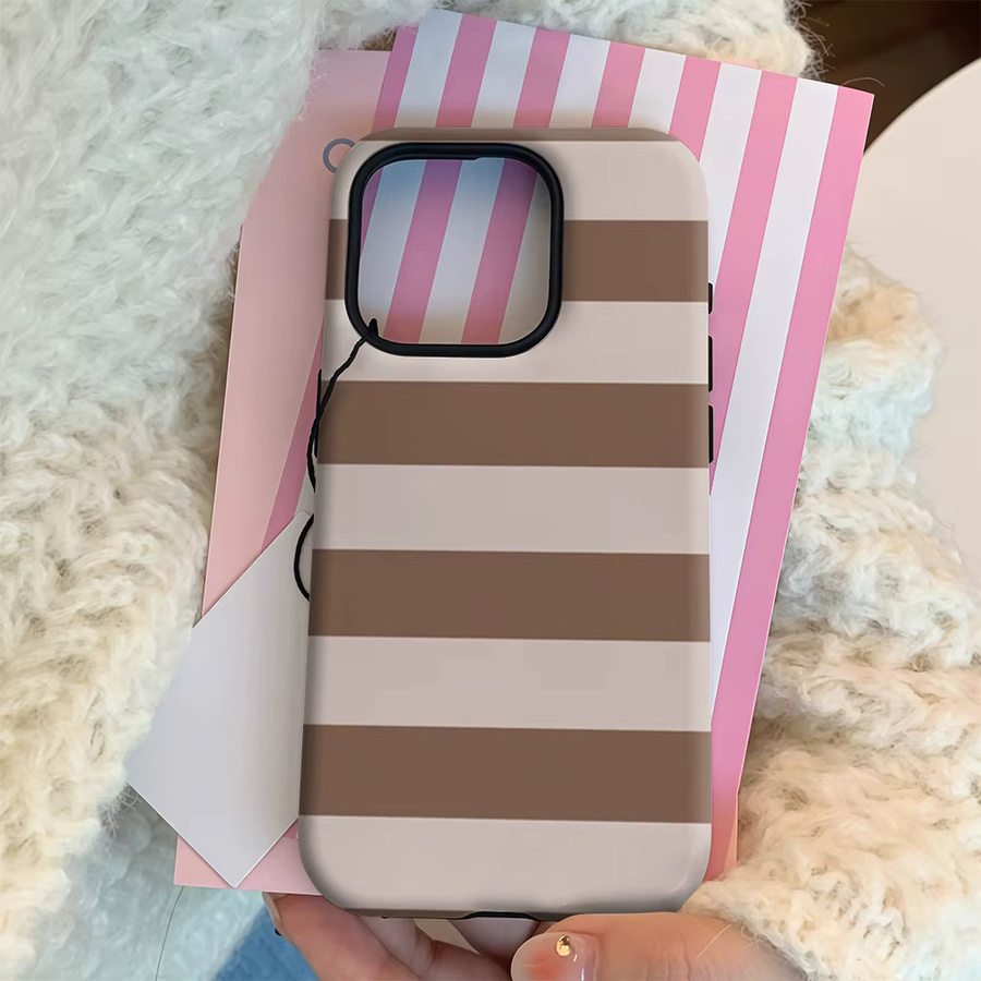 Handyhülle mit braun-beigen Streifen für Apple iPhone 11 bis iPhone 17 Pro Max Plus mit doppelschichtiger Rückseite - Bild 3