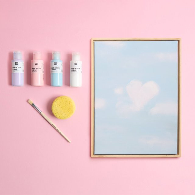 Rico Design DIY Set Acrylbild Wolken in Weiß, Hellblau, Flieder und Hellrosa - Bild 1