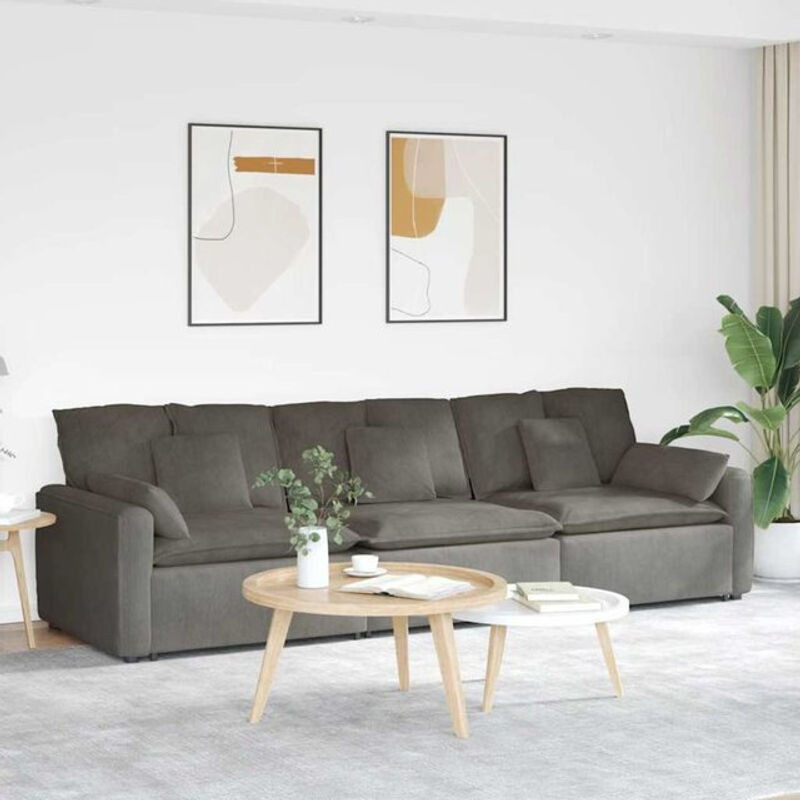 Modulares Sofa Vidaxl in Grau mit Kissen aus Cord und Holz - Bild 1