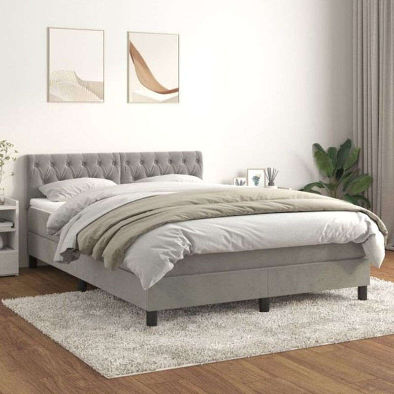 Vidaxl Boxspringbett mit Matratze aus Samt in Grau, B/T/H: 140 x 190 cm - Bild 1