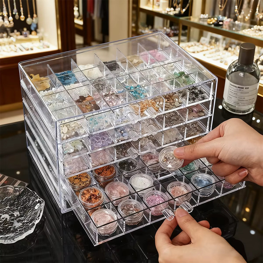 Multifunktionale Acryl Aufbewahrungsbox in Transparent für Schmuck, Perlen und Dekorationen, stapelbarer Organizer im Schubladen-Stil - Bild 2