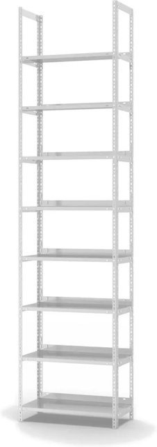 PROREGAL Aktenregal Schraubsystem Grundregal aus Stahl in Lichtgrau, H x B x T: 290 x 75 x 30 cm, 8 Ebenen, Fachlast 60 kg, einseitig nutzbar - Bild 1
