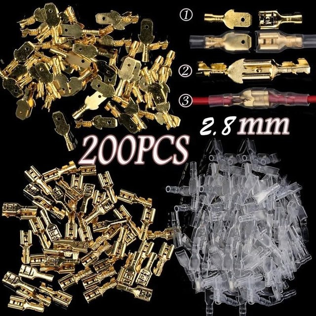 AOKIN 200 Stück Flachstecker Drahtverbinder Set mit transparenten Isolierhülsen in den Größen 2,8 mm, 4,8 mm und 6,3 mm - Bild 1
