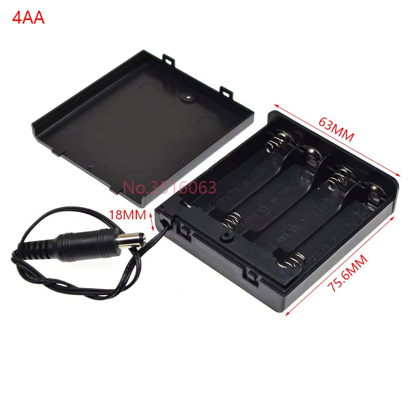 AA-Batteriebox mit Schalter und DC 5,5x2,1mm Stecker in Schwarz für DIY-Projekte - Bild 3