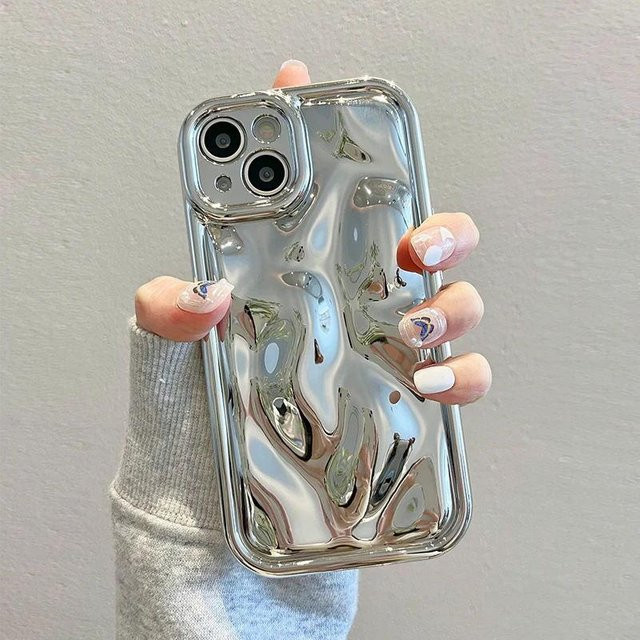 Stoßfeste iPhone 14 Plus Schutzhülle mit luxuriöser glänzender Laser-Meteoriten-Textur in Silber - Bild 1