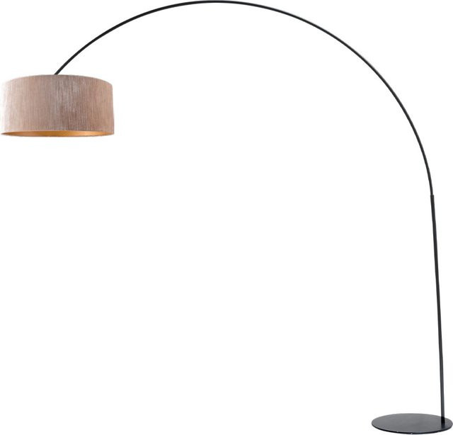 Masterlight Arch XXL Bogenleuchte in Schwarz Matt mit Ritz Champagner Stoffschirm - Bild 1