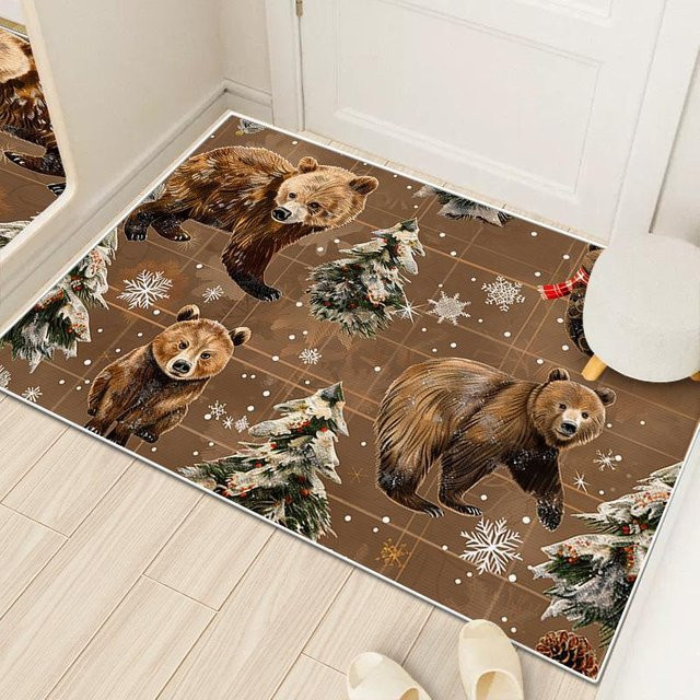 Saugfähige Badezimmer Bodenmatte mit Weihnachtsmotiv in Braun, rutschfeste Fußmatte aus Polyester, B/T: 60 x 40 cm - Bild 1
