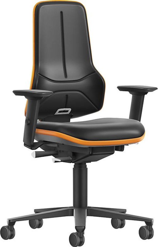 Bimos Arbeitsstuhl XXL in Orange und Schwarz mit Armlehnen, Rollen und Kunstleder, höhenverstellbar mit Sitztiefenverstellung und Gewichtsregulierung - Bild 2