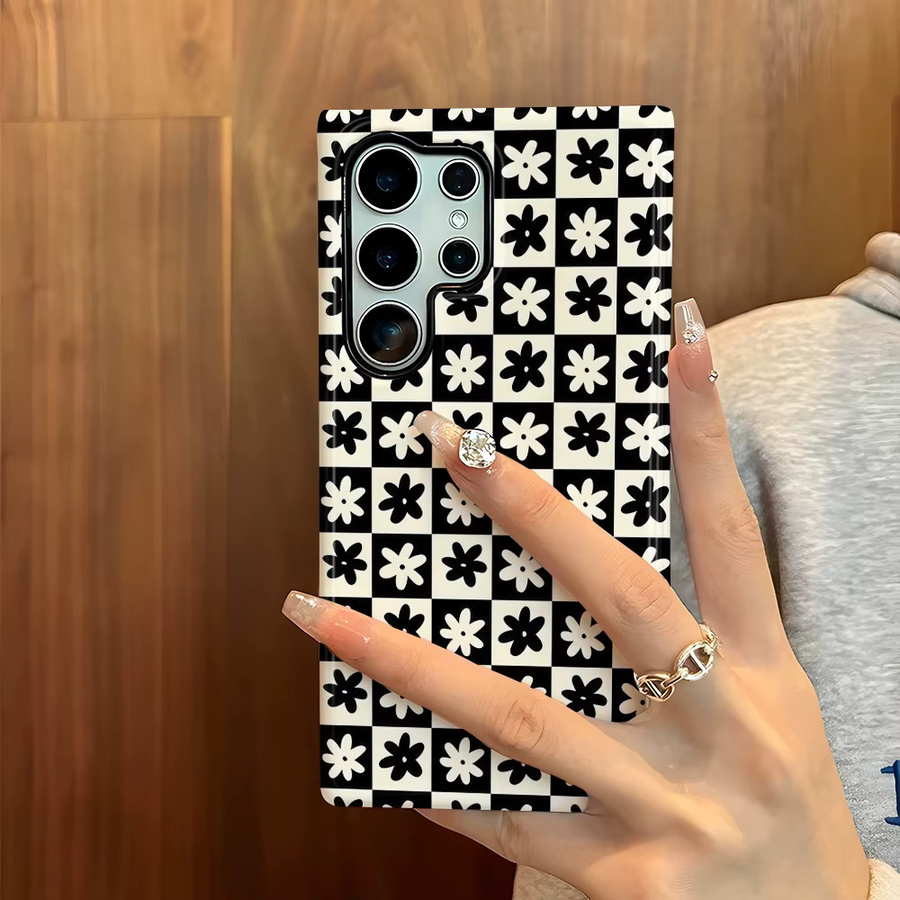 Glänzende Handyhülle mit schwarz-weißem floralem Design für Samsung Galaxy S26 S25 S24 S23 S20 FE A56 A36 Ultra HD-Hartschale - Bild 3