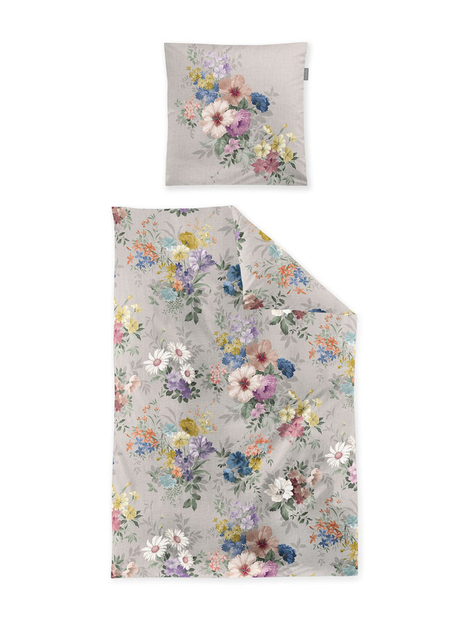 Irisette Zobel Flausch Cotton Bettwäsche Blumen Romantik Silber Grau B/H: 135 x 200 cm mit Kissen 80 x 80 cm - Bild 1