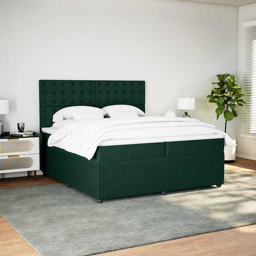 vidaXL Boxspringbett mit Matratze aus Samt in Dunkelgrün, B/T/H: 200 x 200 x 140,5 cm - Bild 3